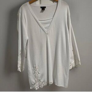Grace Dane Lewis White Sweater Size 2X Lace Trim